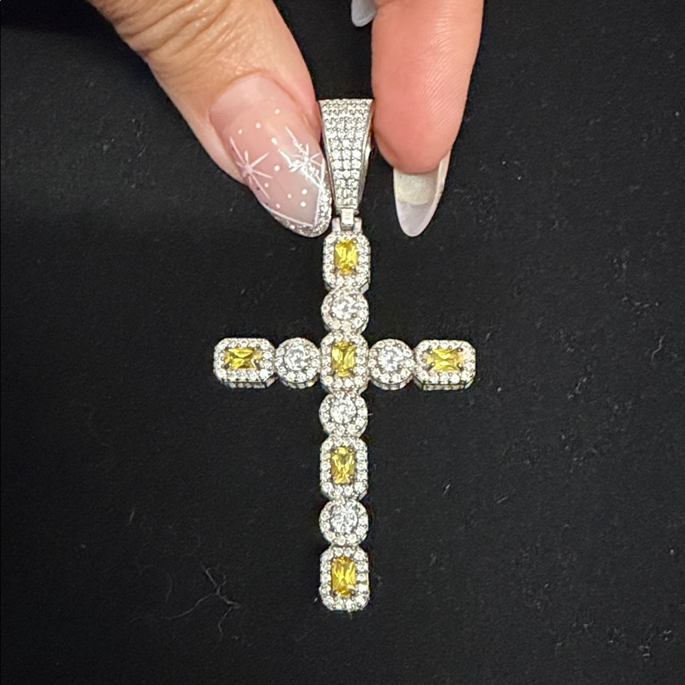 Elegant Yellow and Silver 925 Cross Pendant